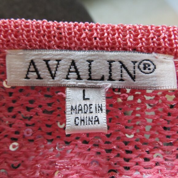 Avalin Coral & Ivory Striped Sweater Long Sleeve Sequins Scoop Neck Size Large - Picture 8 of 10